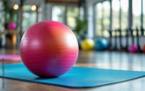 Stability Ball, Multi-colored, Gym Equipment, Strength Training, Workout Scene, Above Perspective