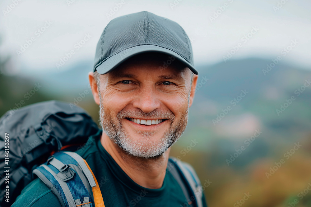 a man wearing gray baseball cap for hiking a man wearing gray baseball cap for hiking