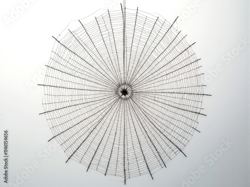 Intricate spiderweb design captured on white background