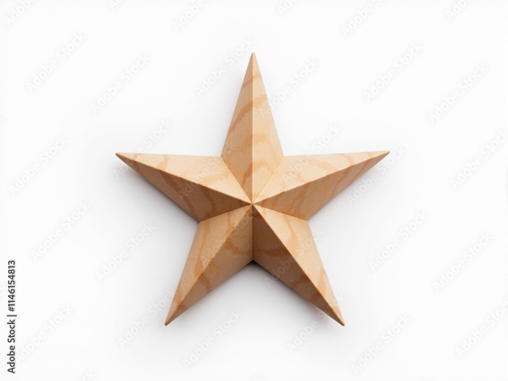 Five pointed wooden star ornament lying on white background Five pointed wooden star ornament lying on white background