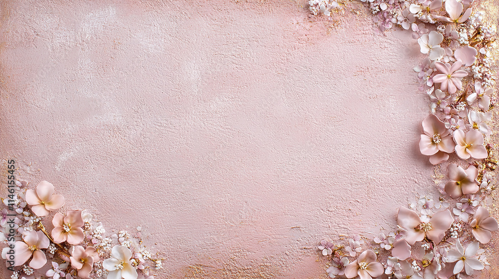 Soft Pink Floral Frame on Textured Pastel Background Soft Pink Floral Frame on Textured Pastel Background