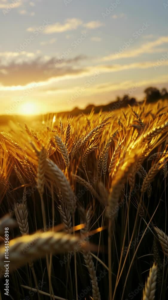 Golden Wheat Field Bathed in the Warm Glow of a Stunning Sunset Golden Wheat Field Bathed in the Warm Glow of a Stunning Sunset