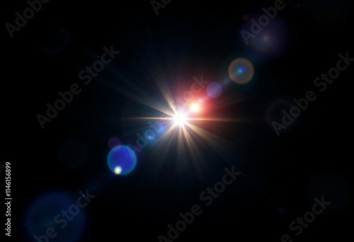 Radiant optical streak Flare on black, Lens bright glow illustration, Light overlay effects