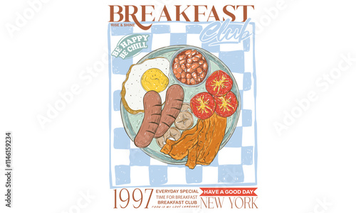 Breakfast artwork. Holiday special recipes artwork for t shirt print, poster, sticker, background and other uses. Fresh start your day. Morning food poster design.