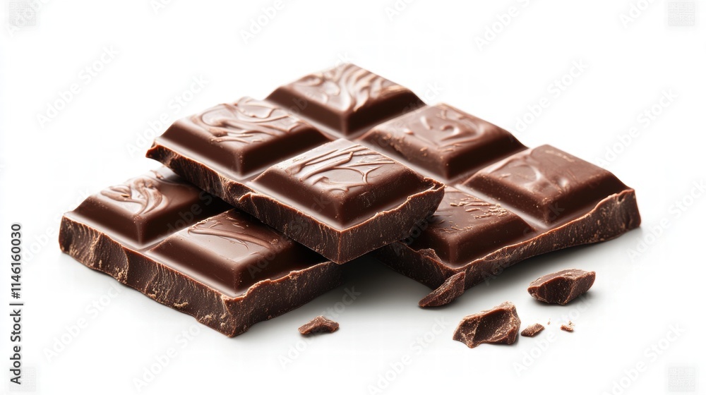 Delicious Dark Chocolate Squares on a White Background Ideal for Food Photography, Advertising, and Culinary Presentations Delicious Dark Chocolate Squares on a White Background Ideal for Food Photography, Advertising, and Culinary Presentations