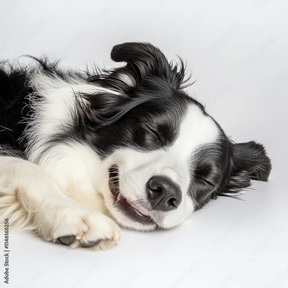 Border collie sleeping peacefully on a white background Border collie sleeping peacefully on a white background