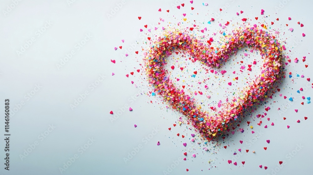 a heart shaped sprinkles on a white surface a heart shaped sprinkles on a white surface