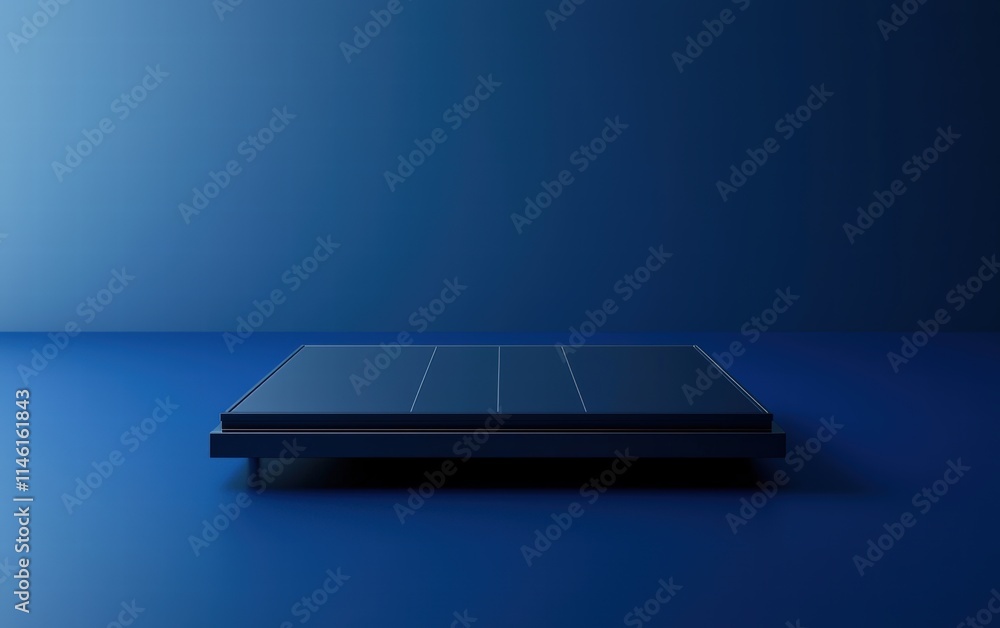 A sleek solar panel with minimalistic details on a deep blue background A sleek solar panel with minimalistic details on a deep blue background