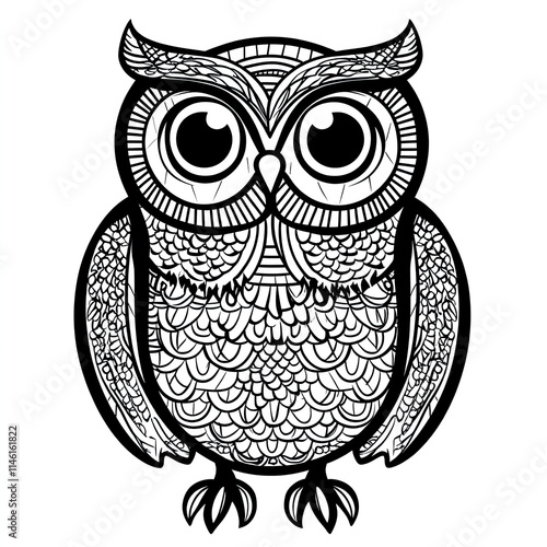 Simple Zentangle Owl Coloring Page for Kids: Easy Illustration photo