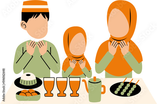 Muslim Family Doing Iftar Together