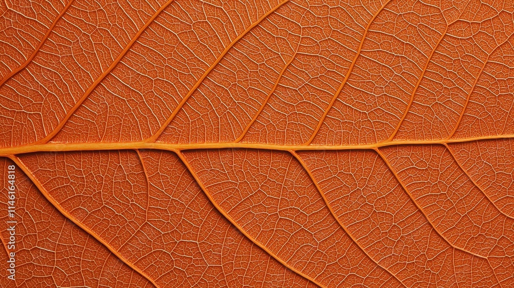 Obraz premium Close-up of Vibrant Orange Leaf with Detailed Vein Patterns