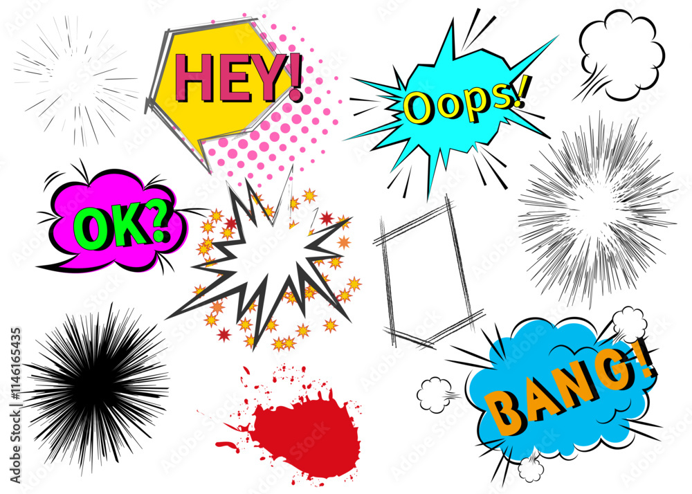 アメコミ 吹き出し BANG! OOPS! HEY! 漫画の背景 アイコン素材