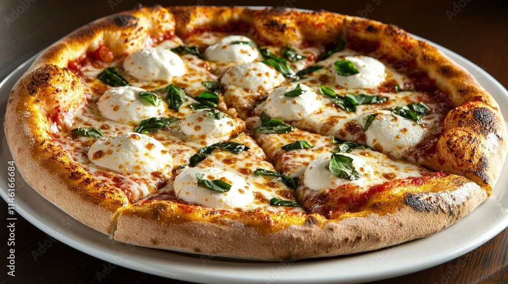 Delicious Margherita pizza with fresh mozzarella and basil. Delicious Margherita pizza with fresh mozzarella and basil.