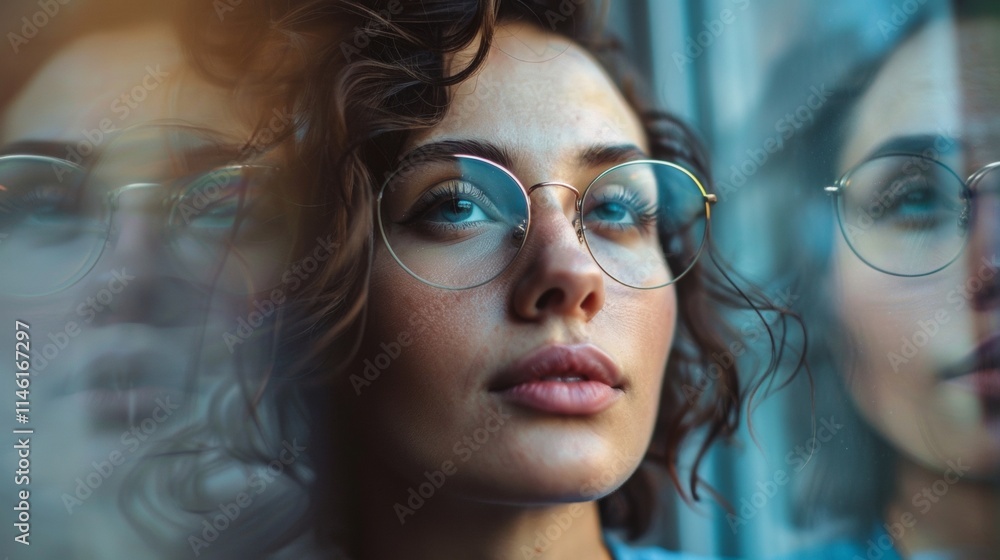 Stylish woman with glasses in a creative double exposure effect