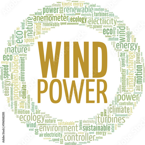 Wind Power word cloud conceptual design isolated on white background.