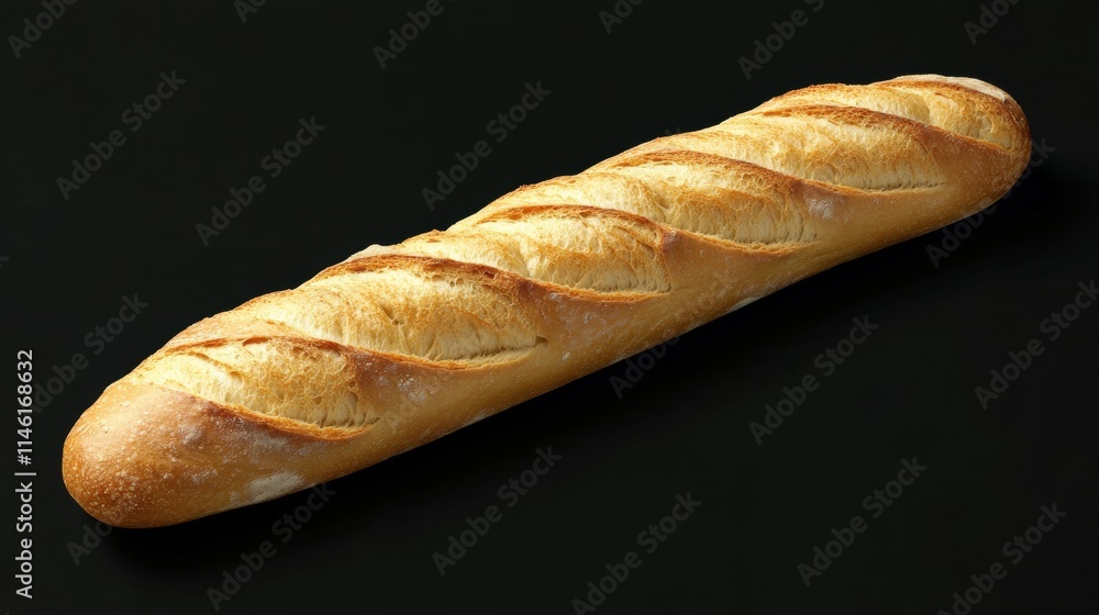 Freshly Baked Baguette on a Dark Background with Golden-Crispy Crust and Delicate Scoring Perfect for Culinary and Bakery Themes Freshly Baked Baguette on a Dark Background with Golden-Crispy Crust and Delicate Scoring Perfect for Culinary and Bakery Themes