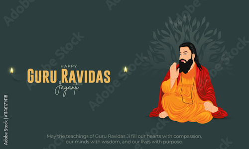 Happy Guru Ravidas Jayanti Banner Design. Celebrating Birth Anniversary of Sant Ravidas Vector Illustration