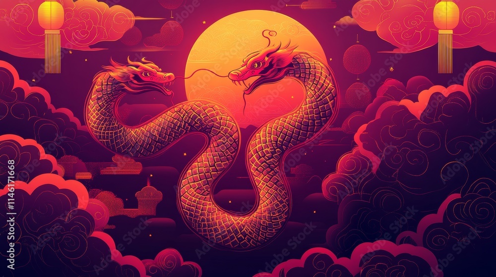 Chinese New Year 2025 vector illustration of Year of Snake cover, poster and sale banner. Chinese zodiac Snake symbol. Chinese New Year 2025 vector illustration of Year of Snake cover, poster and sale banner. Chinese zodiac Snake symbol.