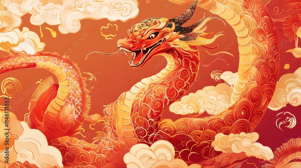 Obraz premium Chinese New Year 2025 vector illustration of Year of Snake cover, poster and sale banner. Chinese zodiac Snake symbol.