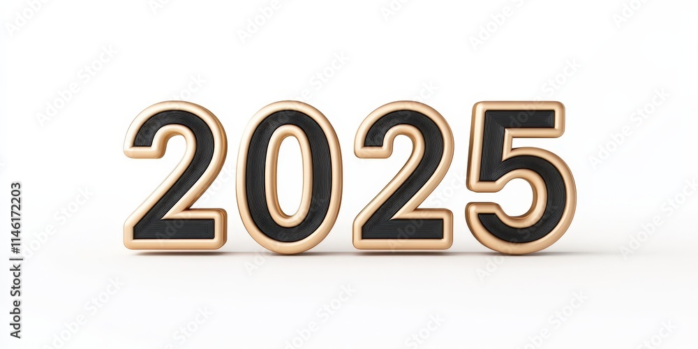 3D 2025 Number on White Surface, Representing a Bright and Prosperous Future in the Coming Happy New Year.