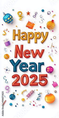 Happy New Year 2025 Greeting Card for Celebration.
