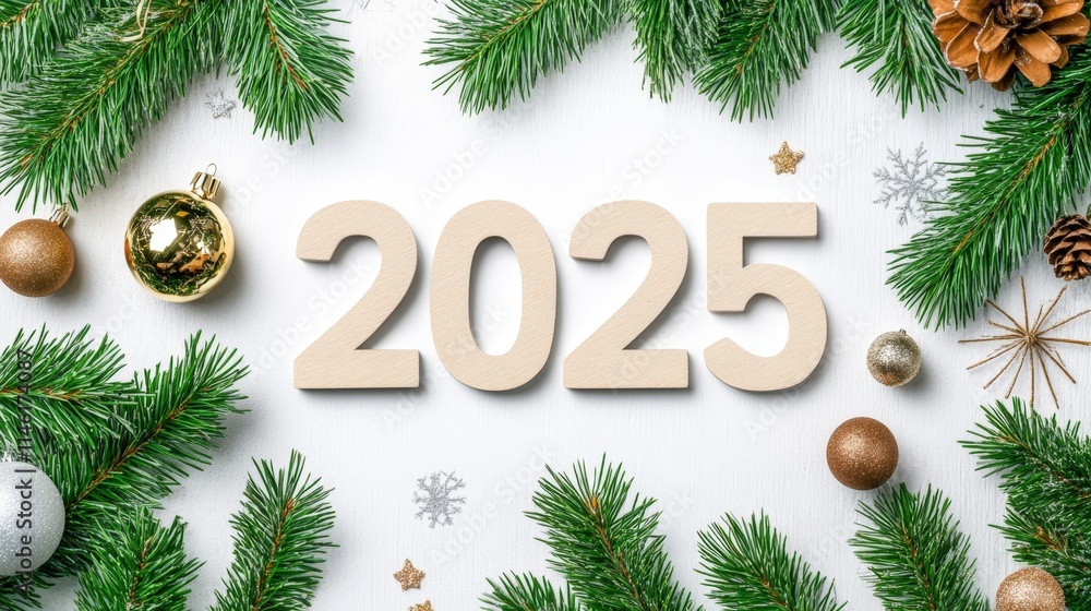 2025 Number with Christmas Elements on White Background, Representing a Bright and Prosperous Future in the Coming Happy New Year. 2025 Number with Christmas Elements on White Background, Representing a Bright and Prosperous Future in the Coming Happy New Year.