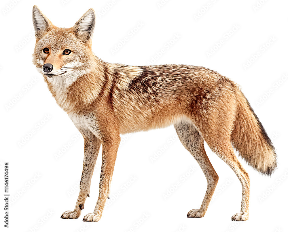 Obraz premium Golden Jackal Full Body Portrait, PNG Transparent