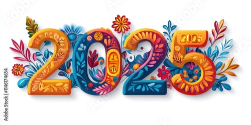 2025 Number in Colorful Floral Arrangement, Representing a Bright and Prosperous Future in the Coming Happy New Year.