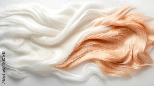 Peachy Blonde Hair Color Transformation: Studio Shot of Soft, Flowing Strands AI Generated photo