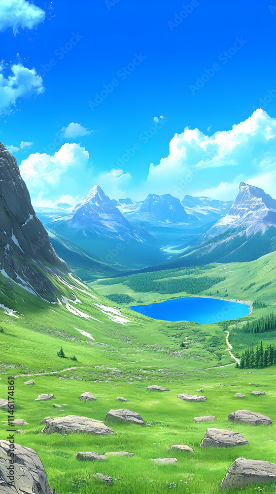 Fototapeta premium Mountain Lake Illustration