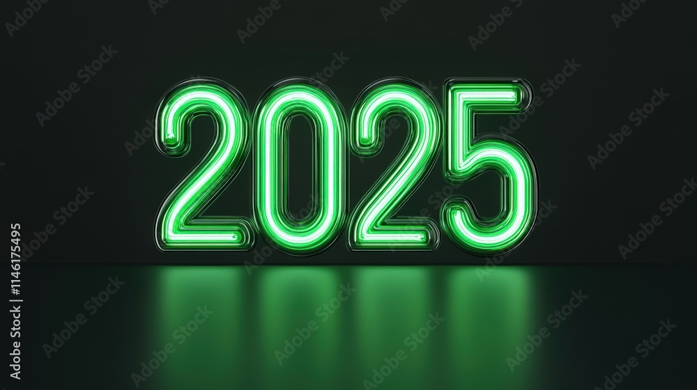 Green Neon 2025 Number on Dark Surface, Representing a Bright and Prosperous Future in the Coming Happy New Year. Green Neon 2025 Number on Dark Surface, Representing a Bright and Prosperous Future in the Coming Happy New Year.