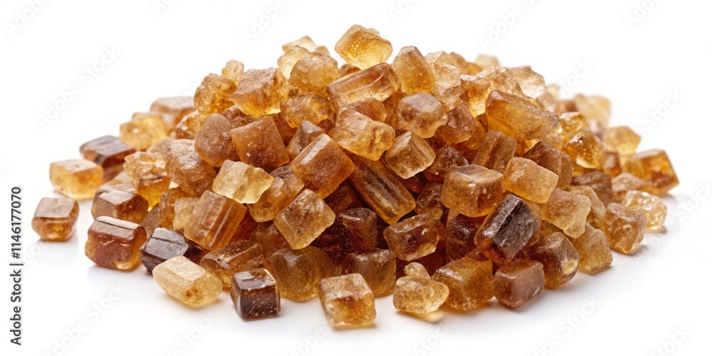 Wide-Angle Photo of Unrefined Brown Cane Sugar Crystals Isolated on White Wide-Angle Photo of Unrefined Brown Cane Sugar Crystals Isolated on White