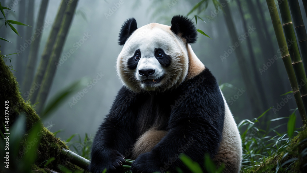 Fototapeta premium Discover adorable panda images: cute giant pandas, baby pandas playing, and pandas eating bamboo. Perfect for creative projects, presentations, and panda lovers.