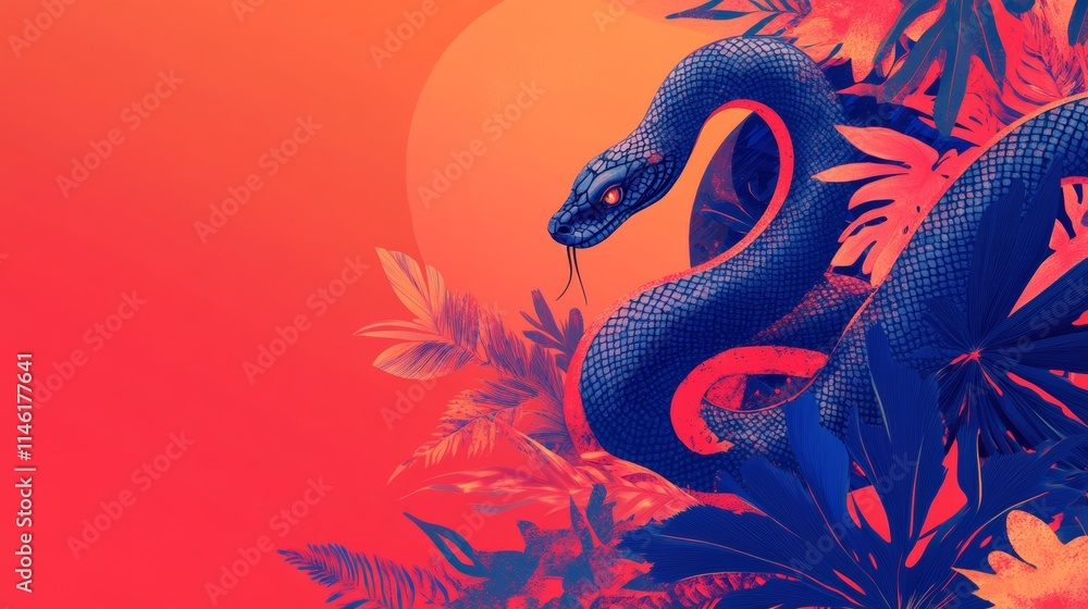 Fototapeta premium Chinese New Year 2025 vector illustration of Year of Snake cover, poster and sale banner. Chinese zodiac Snake symbol.