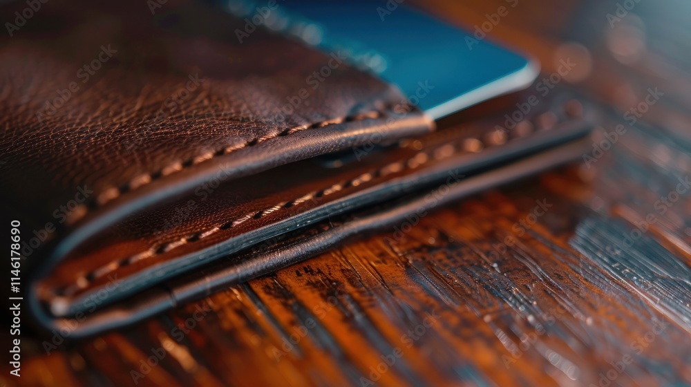 Luxury leather wallet With credit card, AI generated image Luxury leather wallet With credit card, AI generated image