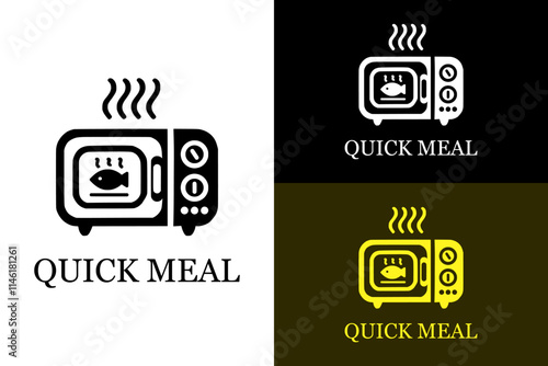 microwave oven, fish, steams, buttons, timer, heat, baking, roasting, cooking, chef, restaurant logo, quick meal service, hotel, cuisines, meat, tasty, vector logo