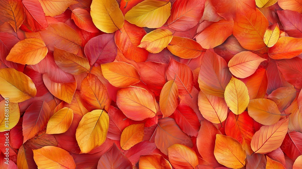Seamless pattern background featuring abundant autumn fall leaves in warm shades of red, orange, yellow, and brown for graphic design, textile fabric, web design, digital art Seamless pattern background featuring abundant autumn fall leaves in warm shades of red, orange, yellow, and brown for graphic design, textile fabric, web design, digital art