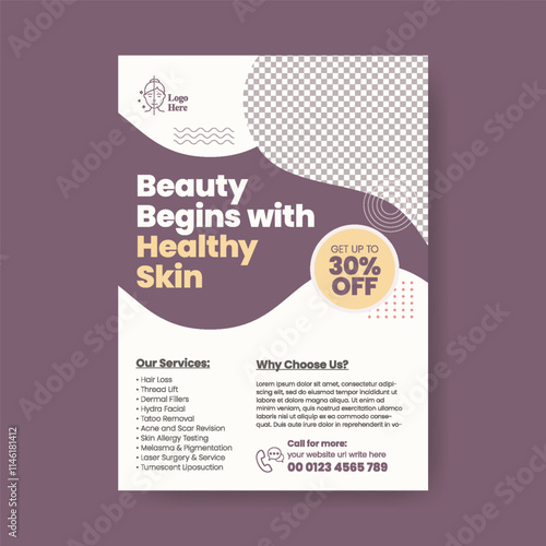 Dermatology skin care consultation editable print flyer or poster template, suitable for beauty salon leaflet and vertical poster or flyer design design