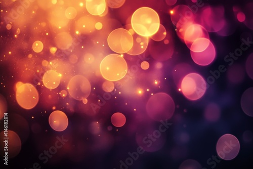 Bokeh lights in pink, purple, and golden tones blur into a dreamlike abstract image full of fantasy and wonder, evoking joy and celebration.