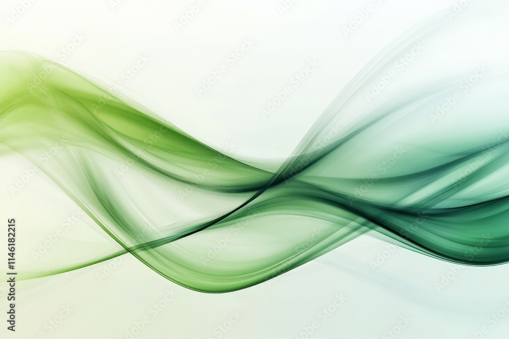 Obraz premium A serene composition of green translucent waves creating a sense of calmness and fluidity on a soft gradient background, showcasing fluid dynamics and elegance.