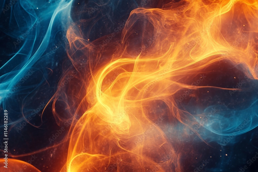 An artistic blend of fiery orange and blue smoke, creating a mesmerizing cosmic scene reminiscent of otherworldly beauty, energy, and vibrant visual dynamics. An artistic blend of fiery orange and blue smoke, creating a mesmerizing cosmic scene reminiscent of otherworldly beauty, energy, and vibrant visual dynamics.