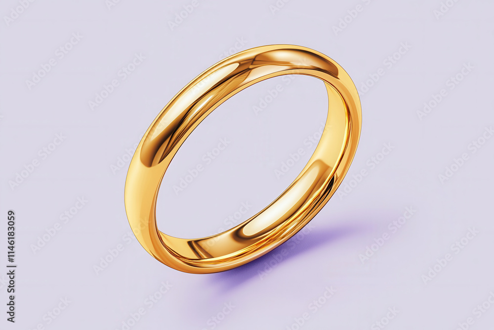 Gold Wedding Band: A simple yet elegant gold wedding band, symbolizing commitment and love. The band is isolated on a purple background, creating a minimalist and timeless aesthetic. Gold Wedding Band: A simple yet elegant gold wedding band, symbolizing commitment and love. The band is isolated on a purple background, creating a minimalist and timeless aesthetic.