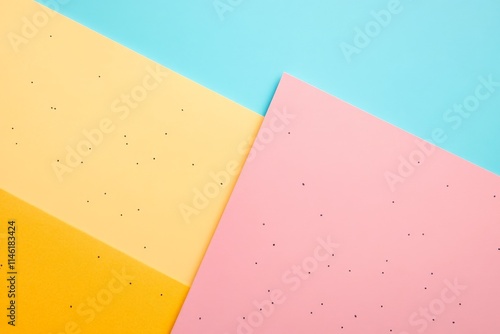 A vibrant and playful composition featuring overlapping pastel-colored papers with dotted textures, creating a joyful and artistic visual effect with dynamic geometry. photo