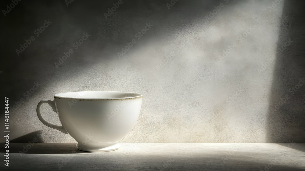White ceramic cup placed on a surface illuminated by soft natural light White ceramic cup placed on a surface illuminated by soft natural light