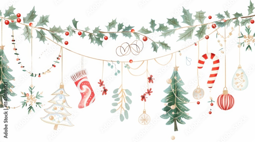 Christmas garlands on white background Christmas garlands on white background