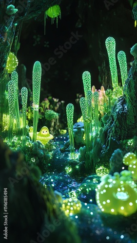 Enchanted glow of a magical garden fantasy realm illustration lush environment nighttime nature's wonder