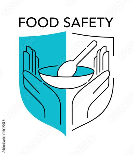 Food safety emblem - hands, plate and spoon