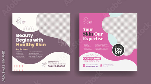Dermatology skin care consultation editable social media post, banner, ads or square flyer or poster template, skin health care Services, beauty treatment consultation social media promotional ads des