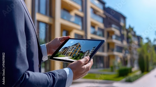 Real estate agent giving a virtual tour of a property using a tablet