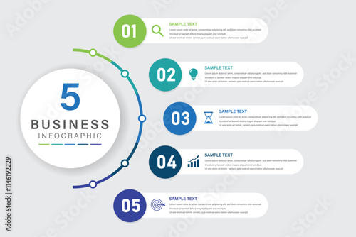 Vector infographic label design with circle infographic template design and 5 options or steps. Can be used for process diagram, presentations, workflow layout, banner, flow chart, info graph. photo